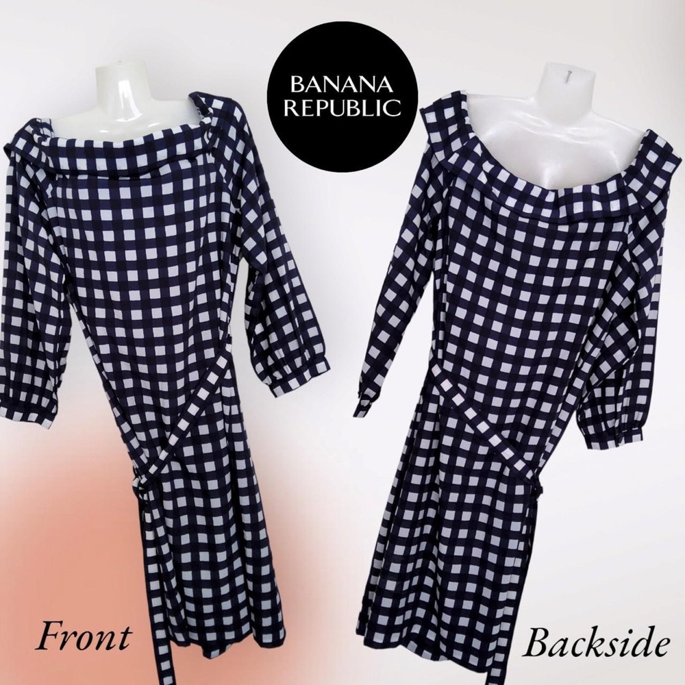 Banana Republic Navy and White Patterned Dress